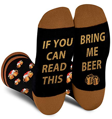 Funny Socks for Men Women Dad Teenage Boys - If You Can Read This Bring Me Beer Lovers Novelty Fun Crew Socks - Crazy Funky Cute Cotton Food Socks Fathers Day Easter Gifts Christmas Stocking Fillers