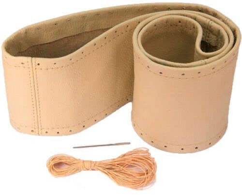 Recambo Lenkradbezug beige echt Leder zum Schnüren Lenkrad Schoner 35-36 cm