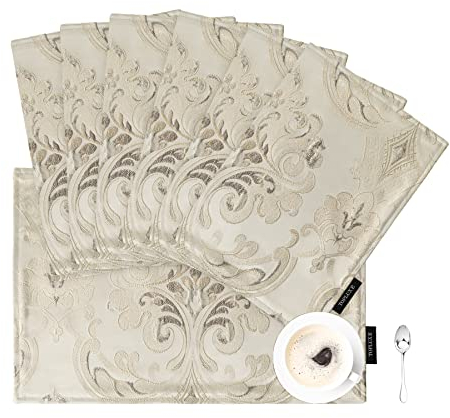 TOPLUXE Sets de Table en Tissu 30x45cm Lot de 6, Sets de Table Lavable, Décoration pour Table à Manger/Restaurant/Fête (6 Pièces, Champagne Clair)