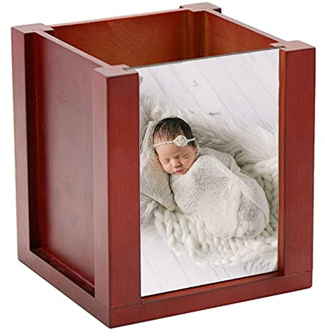 Ocadeau Pot à crayons en bois personnalisé photo – Pot de rangement pour crayons en bois avec photo imprimée – Pot à stylos personnalisable en bois