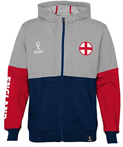 FIFA Felpa con Cappuccio Ufficiale World Cup 2022, Grigio/Blu Navy/Rosso, 4 Anni Bambino