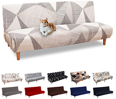Lydevo Sofabezug ohne Armlehnen 3 Sitzer Sofabettüberzug Stretch Armlehne Sofabettüberzug Sofabezug Armlos Clic Clac Elastisch Couchbezug Futon für Klappcouch ohne Armlehnen,Weiße Linie