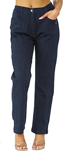 MYT Womens Side Elastic Waist Jeans Ladies Straight Leg Regular Fit Denim Pants Waist Size DSW 12