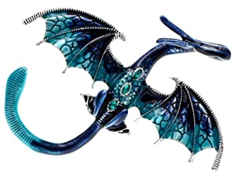 Broche bijou dragon ailé bleu dominant, acier.