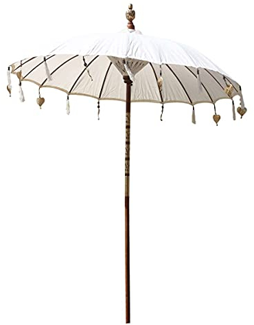 Oriental Galerie Bali Sonnenschirm Balinesischer Schirm Garten Baumwolle Handarbeit ideal für Balkon Dekoschirm 2-teilig ca. 130 Ø cm Variante, 130er Schirme:Creme Weiß