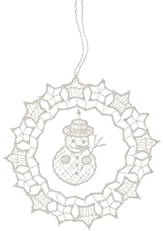 Rudolphs Schatzkiste Baumbehang Kugel mit Schneemann Plauener Spitze BxHxT 8x8x0,1cm NEU Christbaumschmuck Weihnachtsbaum Anhänger