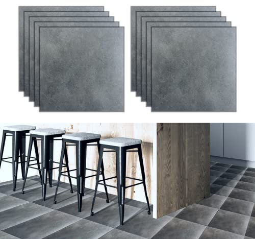 MAKA Pavimento PVC Adesivo per Piastrelle Marmo Kit 10 Mattonelle Adesive 46 cm X 46 cm Resistente a Calore AntiMuffa Tanti Colori Pietra Soggiorno Bagno Cucina (10 pezzi - 2.1mq, Cemento Scuro)
