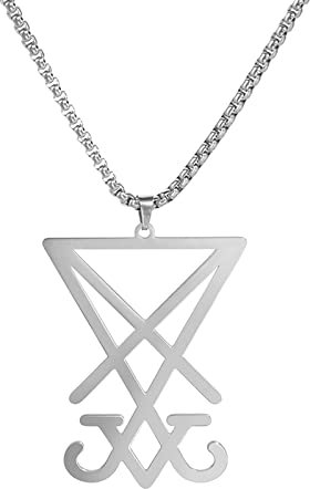 SIPURIS Herren Satanische Halskette Siegel von Luzifer Anhänger Kirche des Satans Symbol Halskette Edelstahl Baphomet Charme Schmuck Geschenk für Männer Frauen (Silver)