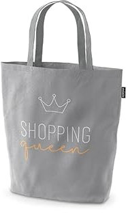 La Vida Shopper mit Aufdruck Shopping Queen in der Farbe Grau aus Baumwolle in der Größe 30x14x42 cm, 3993511