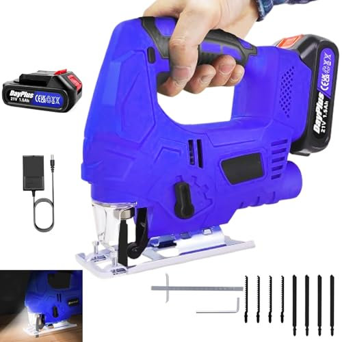 JAOSY Cordless Jigsaw Power Tool, 3000 RPM Jig Saw with 1.5Ah Battery, 4 Orbital Setting, Laser Guide, & ±45° Adjustable Bevel Cutting, for Wood, Plastic and Metal