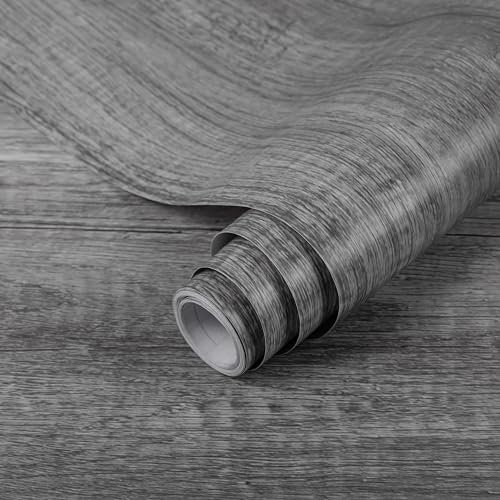 Decoroom Vinilo Adhesivo Muebles Madera Efecto 40x300cm,Gris Mate Papel Pintado Autoadhesivo Impermeable Papel Adhesivo para Muebles Decorativa Cocina Encimeras, Armario,Mesa,Puerta