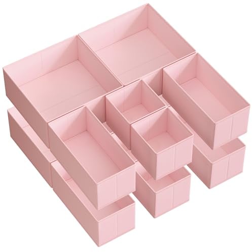 SONGMICS Aufbewahrungsbox für Schublade, 12er Set, Schubladen Organizer, Faltbox, Unterwäsche Organizer, Stoffbox für Socken, Unterwäsche, BHs, Krawatten und Schals, pastellrosa RDZ006R01