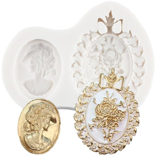 MINFEIDMS Cameo with Picture Frame Silicone Mould Photo Frame Fondant Moulds Avatar Chocolate Mould for Cake Decorating Cupcake Topper Polymer Clay Gum Paste