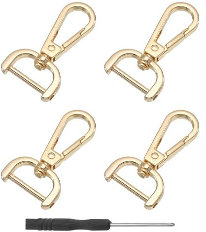 QUARKZMAN 4 Ganchos de Langosta Giratorios Desmontables, 20mm (3/4 ) Anillo en D, Gancho de Langosta de Metal con Destornillador para Hacer Bolsos, Llaveros, Dorado