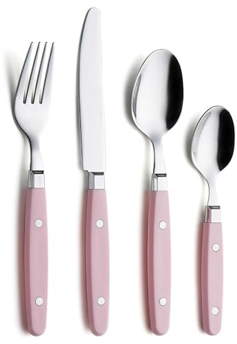 Exzact Cuberterías 24 Piezas Acero Inoxidable - con Asas de Remache artesanales/Cubiertos de Estilo Retro - 6 x Tenedores, 6 x Cuchillo, 6 x cucharas de Mesa, 6 x cucharas de té