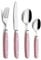 EXZACT Besteckset 24-teilig Edelstahl - mit Niet-Bastelgriffen/Besteck im Retro-Stil - 6 x Essgabeln, 6 x Essmesser, 6 x Esslöffel, 6 x Teelöffel - 6 (Helles Rosa)