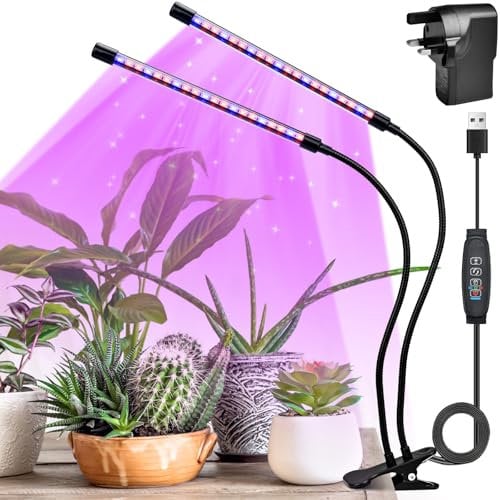 LUOCAI Grow Lights for Indoor Plants, 40 LEDs 2 Heads Full Spectrum LED Grow Light for Seedlings, Plant Light Indoor with Clip, 10-Level Dimmable, 3 Lighting Modes, Auto ON & Off Timer 3/9/12H
