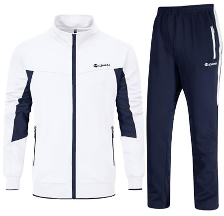 Rdruko Jogginganzug Herren Set Trainingsanzug Sportanzug Langarm Freizeitanzug Männer Tracksuit für Fußball Gym-Weiß Dunkelblau M