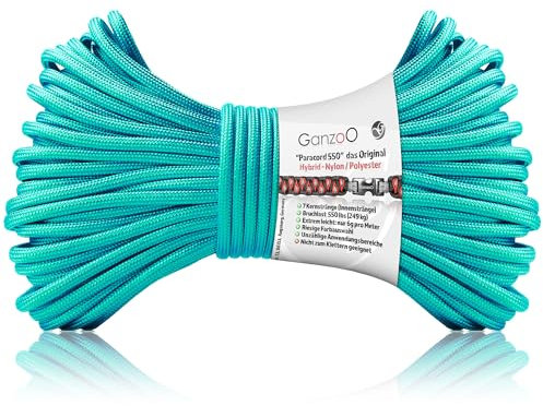 Ganzoo Paracord 550 Seil / 4mm / Nylon/Polyester Typ Shimmer/Armband Hunde-Leine/Hunde-Halsband / 250Kg. Bruchlast/Outdoor Rope/Camping Schnur/Allzweckseil / 30 Meter/Blau-Türkis