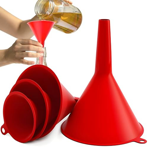 Retoo Set di imbuti di riempimento, 4 pezzi, 55/75/100/125 mm, imbuto filtrante in plastica, per cucina, laboratorio, liquido auto, olio, prodotti secchi, bottiglie, imbuto universale, rosso