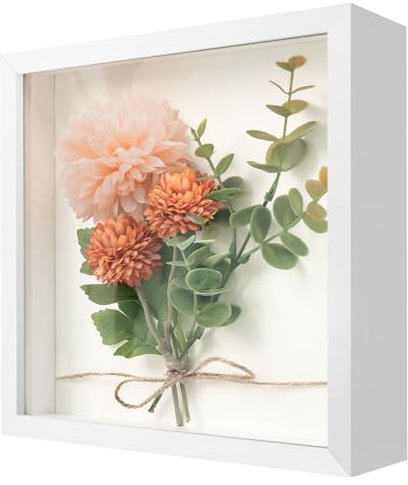 WISYOK 3D Shadow Box 8x8inch, Shadow Box Frame, Deep Box Frame for Objects up to 3cm, Deep Picture Frame for photos, Artworks, Memory Tickets (White)