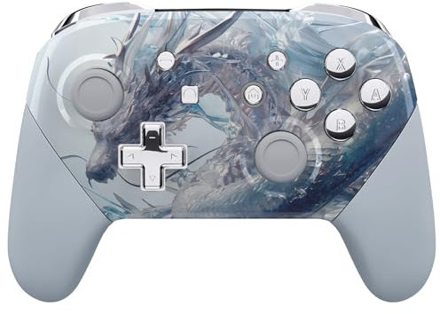 eXtremeRate Full Gehäuse Set kompatibel mit Nintendo Switch Pro Controller, DIY-Ersatz Front Hülle/Back Shell&Handgriffe Case Zubehör für Switch Pro Controller-Kristall Drache