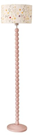 ValueLights | Rose Pink Bobbin Stem Floor Lamp with Floral Embroidered Drum Shade Living Room Hallway Light | Floor Lamps, Home Décor & Improvement Essential | Included LED Bulb