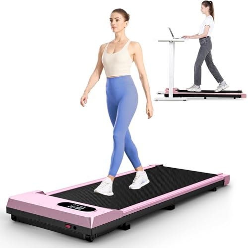 Tapis Roulant Elettrico Pieghevole Salvaspazio, 1-8km/h, 2.5HP, Schermo LCD ad alta definizione, 2 metodi di controllo, Walking Pad mini, Carico massimo di 120 kg (Rosa pallido)