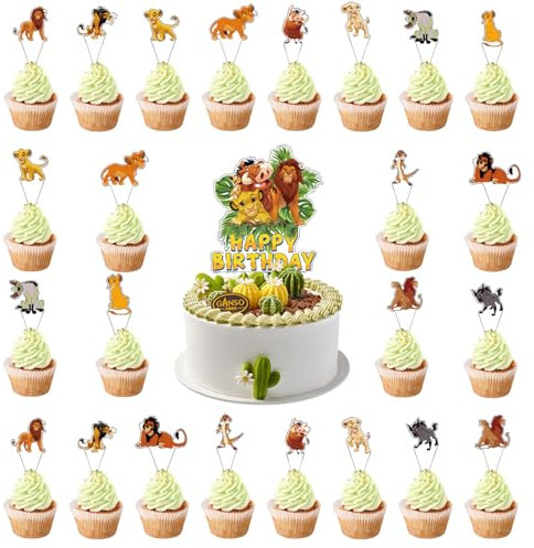 Set di 25 decorazioni per torte di compleanno per bambini, con il re di leone, decorazione per torte, per bambini, per ragazzi, ragazze