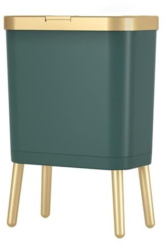 ASerZenith 15L Golden Trash Can for Kitchen Bathroom Quadruped High-Foot Push-Type Plastic Narrow Garbage Bin with Lid (Gray 1pcs)