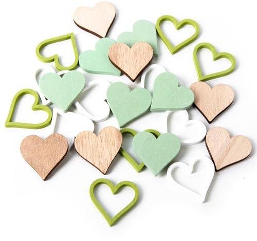 Logbuch-Verlag 24 mini Holzherzen grün weiß natur Herzen Streuteile zum Basteln & als Tischdeko Ostern Hochzeit Frühling 4 cm