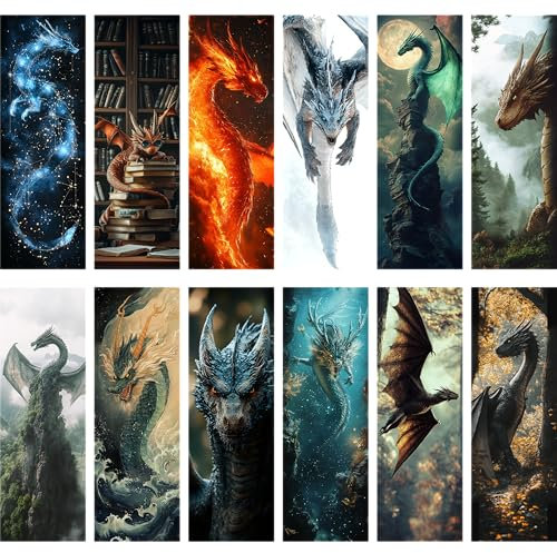 Livin Harmony Lesezeichen für Männer, Drachen-Lesezeichen und Partygeschenke, Forth-Flügel-Merch, coole Fantasy-Lesezeichen, Andarna 4. Flügel, Drachen-Lesezeichen für Kinder, 12 Stück