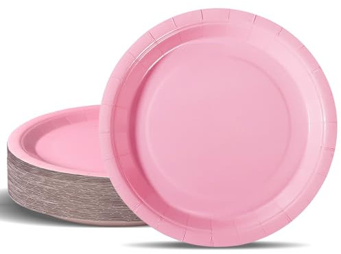 PYAILI Stoviglie per Feste Rosa Chiaro 50 pezzi Piatti di Carta per Feste in 18 CM Piatti Carta Getta Rotondi per Compleanno