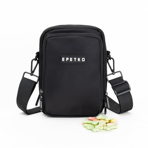 EPETKO Leckerlibeutel für Hunde, Wasserdichte Gassitasche Hund Zum Umhängen Großem Fassungsvermögen Multifunktionale Hundetasche Leckerli Verstellbarer Abnehmbarer Gürtel Hunde Futtertasche (Schwarz)