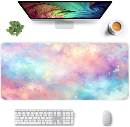 Mauspad (900 x 400mm) Verlängertes großes mauspad Schreibtischauflage,Bunte Tinte XXL Mauspads genähte Kanten mauspads,rutschfeste Gummibasis,Gaming-Mauspad