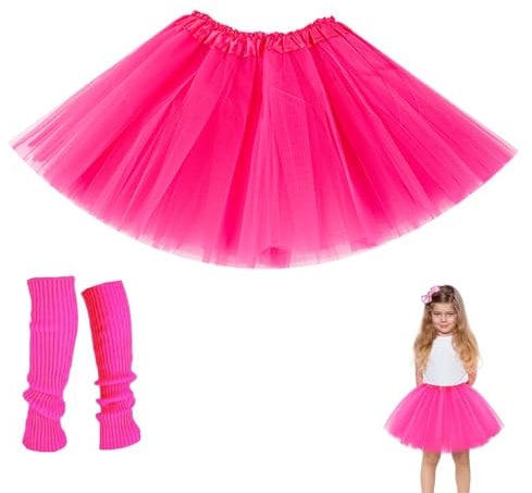 JISRKP 1 Pcs Pink Tutu Skirts for Women with Leg Guards, Tulle Skirt, 80's Tutu Fluffy Skirts, Magenta Tulle Layered Ballet Skirt for Dance Costumes and Party Costume (Rose Red)