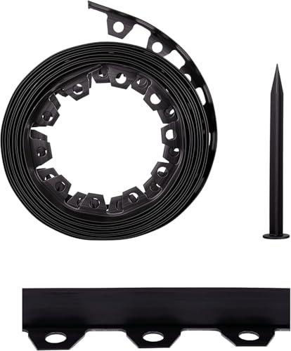 Flexible Garden Edging Border 32ft (10m) | 4cm with 20 Pegs High Black Landscape Lawn Edging | Durable Plastic Flower Bed Border Edging