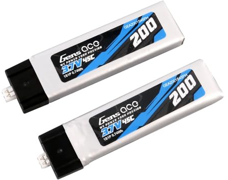 Gens ace 1S LiPo Akku 3,7V 200mAh 45C (2er Pack) | Passend für Micro FPV Flugzeuge und RC Quadcopter, zuverlässige Stromversorgung