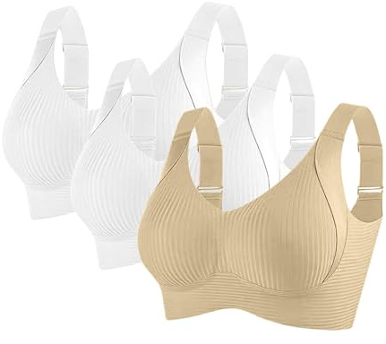 Comfort Bras for Women UK Sports Push Up Seamless 3 Pack Wireless Ribbed Large Sagging Breasts Older Ladies Tops Sport Support Lift Adjustable Comfort High Impact Non Wired Strap Soft Bra