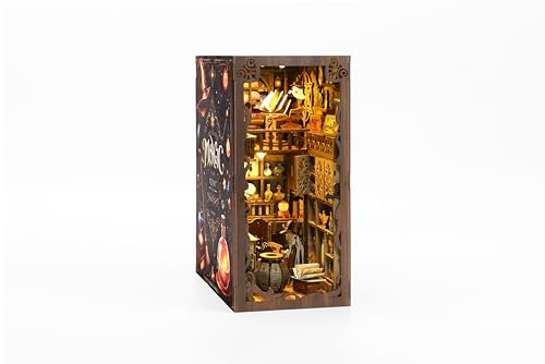 MagicHolz – Magic Night Nook Diorama – DIY Booknook Kit aus Holz – Miniatur Bausatz mit Möbeln & LED Lampe – 3D Holzpuzzle perfekt als Buchstütze & Bücherregal Deko