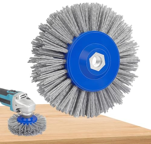 Schleifbürste, Nylonbürste 46/60/80/120 Körnung, 150mm M14 Polierbürste für Satiniermaschine Winkelschleifer Drahtziehrad, Holz und Metall Entrosten, Polieren, Schleifen (120 Körnung)