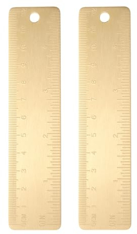 QUARKZMAN 2 Stück Gold Messing Lineal 13cm 4 Zoll Lineal Lesezeichen Büro | Metrisch Zoll Doppelskala, Gerades Ende, Für Klassenzimmer, Zuhause