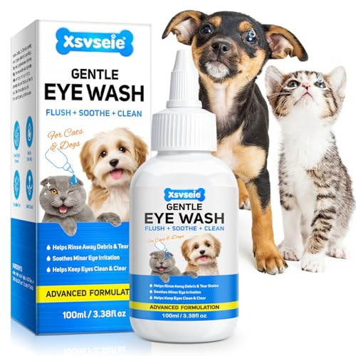 Feeliville Augentropfen für Hund & Katze, 100 ml sanfte Hunde-Auge-Tropfen, Haustier-Auge-Pflege - Wirkt Besser als Augensalbe - Für entzündung
