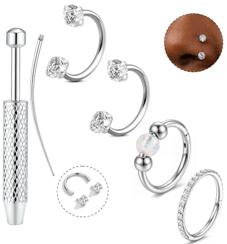 YADOCA Nasenpiercing Chirurgenstahl Piercing Hufeisen Silber Opal Nasenring Hypoallergene Nasenringe Damen Zirkonia Septum Piercing Schmuck Set Tragus Helix Conch Piercings