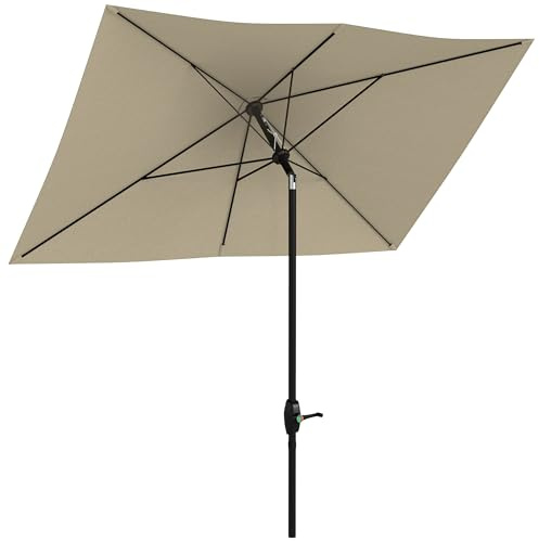 Outsunny - Sombrilla rectangular (2 x 3 m, con manivela, tela de poliéster impermeable de alta densidad, 180 g/m²), crema, 290 x 200 x 248 cm