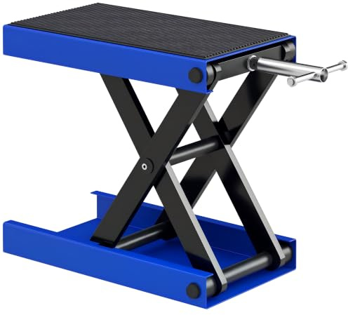 DURHAND Cavalletto per Moto e Bici Antiscivolo 48x22.5x10-37 cm Blu e Nero | Max 500 kg, Altezza Regolabile, Cavalletto Alzamoto, Metallo e Gomma, per Garage