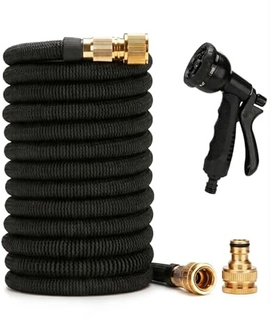 Tubo da Giardino Estensibile Ispessito 15m 50FT Canna Acqua con 8 Funzioni con Pistola Acqua Giardino & Adattatore Universale 1/2 e 3/4 per Prato, Giardino
