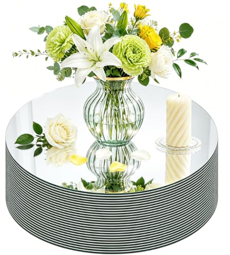 25PCS Round Mirror Centerpieces for Tables, Flat Circle Mirror Tiles for Wedding Decorations, Round Mirror Candle Plates for Party Centerpieces, Baby Shower Event Decor, Decorative Mirror Trays (25cm)