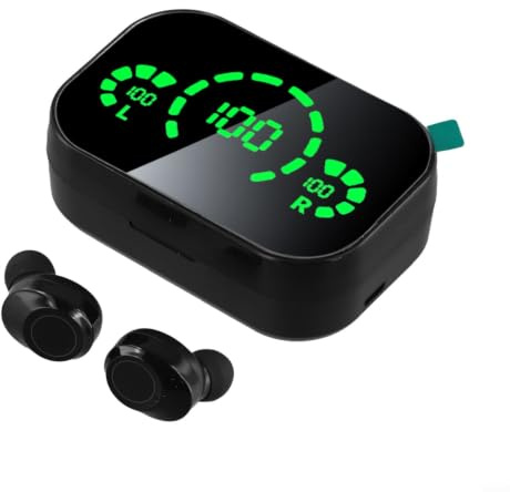 5.3 Earbuds True Wireless mit kraftvollem Sound und LED-Bildschirm - In-Ear-Kopfhörer für Fitnesstraining Laufen - Lange Akkulaufzeit Schwarz