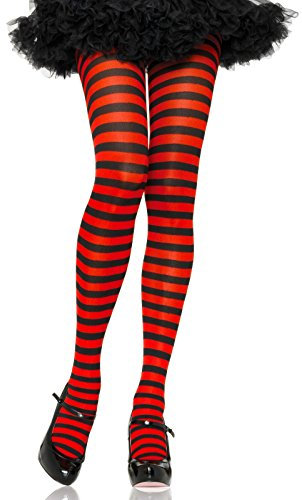Leg Avenue - Nylon Stripe Tights, Taille Unique (Noir Rouge)